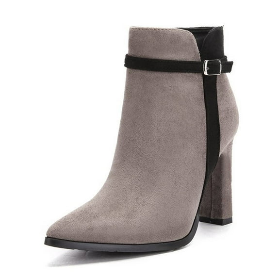 NOKIO Women'S Trendy Suede Ankle Booties Women's Autumn And Winter Pointed Toe Stiletto Suede Stitching Fashionable Thin Suede High Heel Short Boots Women'S Fashionable Sock Booties
