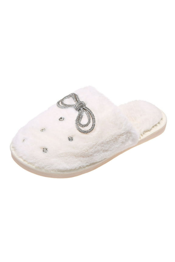 Women'S Warm Terry Cloth Slippers Women's Fashion Rhinestone Bowknot Plush Warm Closed-Toe Casual Slippers Women'S Cozy Slipper Sandals Non-Slip Women'S Indoor Slippers