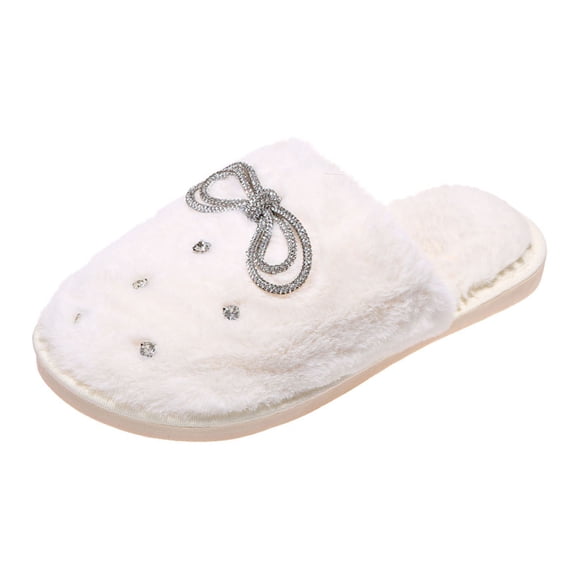 NOKIO Women'S Warm Terry Cloth Slippers Women's Fashion Rhinestone Bowknot Plush Warm Closed-Toe Casual Slippers Women'S Cozy Slipper Sandals Non-Slip Women'S Indoor Slippers