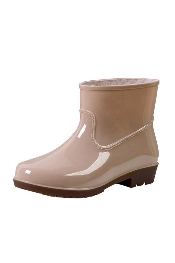 Women'S Waterproof Ankle Rain Boots, Trendy Ladies' Waterproof Ankle Boots Women Low-Heeled Buckle Round Toe Shoe Waterproof Middle Tube Rain Boots Women'S Pull-On Rain Boots
