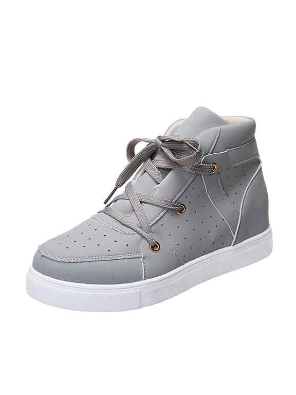 Women'S Workout Sneakers Ladies Fashion Solid Color Leather Surface Breathable High Top Lace Up Flat Casual Sneakers Women's Slip On Tennis Shoes Comfort Wedge Platform Casual Sneakers