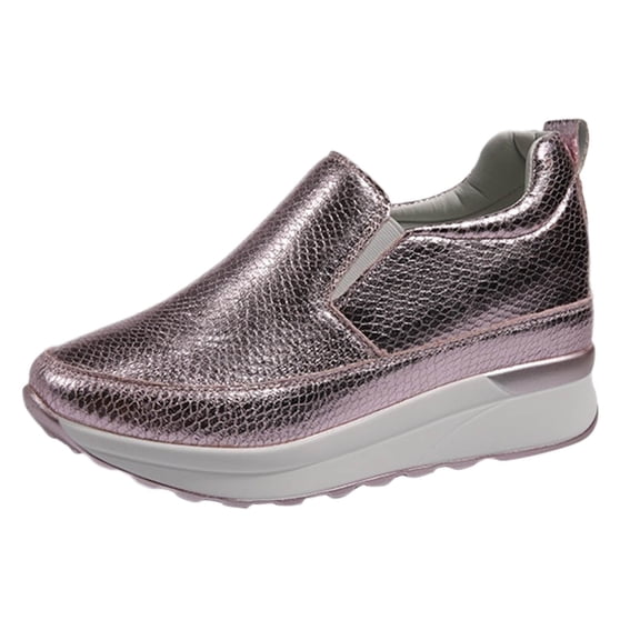 NOKIO Women Sneakers Low Top Slip On Fashion Shoes High Heel Wedge Sneakers for Women Ladies Fashion Color Blocking Leather Covered Foot Round Toe Thick Sole Casual Shoes
