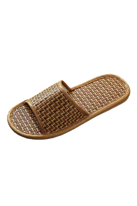 Women Spring Summer Rattan Flip Flops Slipper Boho Flat Slide Sandals Casual Summer Beach Shoes Female Rattan Grass Woven Household Indoor Couples Soft Sole Silent Floor Linen Slippers