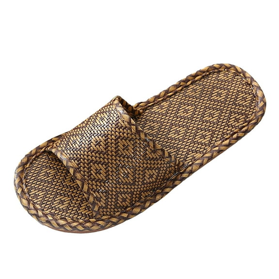 NOKIO Women Spring Summer Rattan Flip Flops Slipper Boho Flat Slide Sandals Casual Summer Beach Shoes Female Rattan Grass Woven Household Indoor Couples Soft Sole Silent Floor Linen Slippers