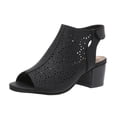 thumbnail image 1 of NOKIO Women Summer Solid Hook Loop Casual Hollow Out Open Toe Square Heels Comfortable Beach Shoes Sandals Shoes High Heel Fashion Sandal with Adjustable Ankle Strap, 1 of 8