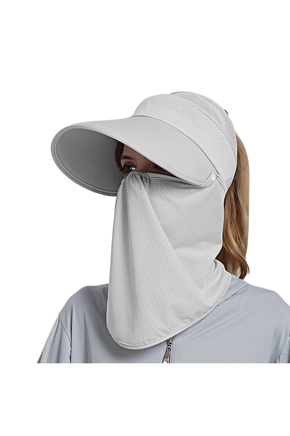 Women Sun Cap Finshing Hats UPF+50 Detachable Face Mask Neck Flap Visor Wide Brim Sun Protection Hiking Hats Women Summer Sun Hat Outdoor Riding Face Covering Solid Color Mask Sun Hat