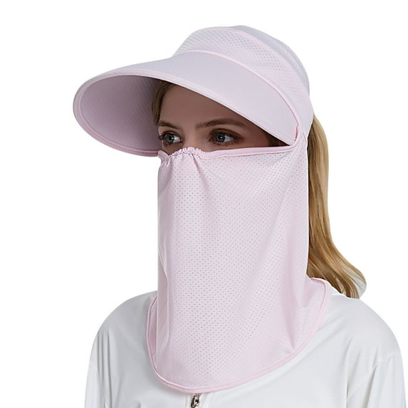 NOKIO Women Sun Cap Finshing Hats UPF+50 Detachable Face Mask Neck Flap Visor Wide Brim Sun Protection Hiking Hats Women Summer Sun Hat Outdoor Riding Face Covering Solid Color Mask Sun Hat
