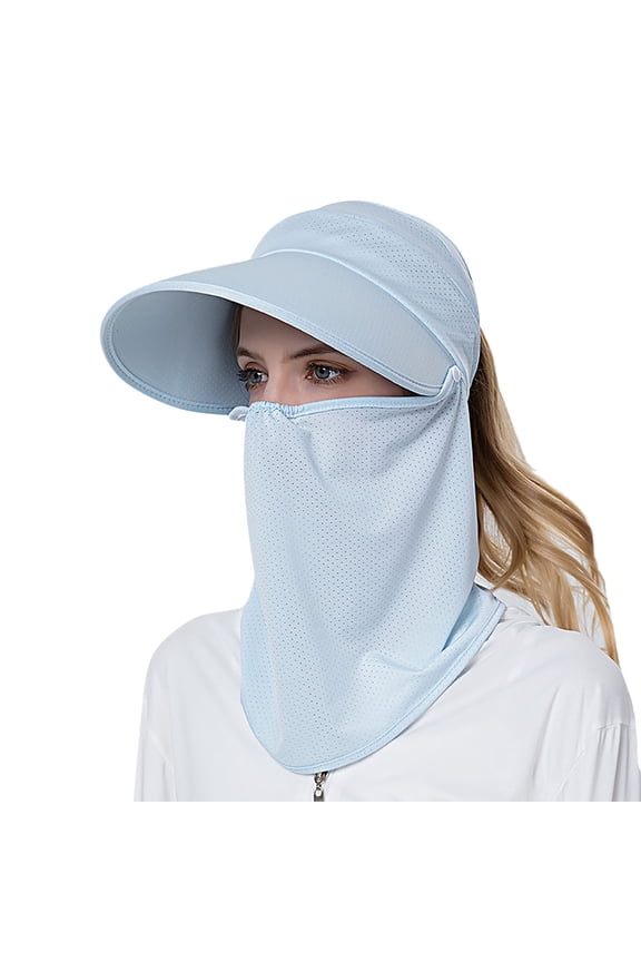 Women Sun Cap Finshing Hats UPF+50 Detachable Face Mask Neck Flap Visor Wide Brim Sun Protection Hiking Hats Women Summer Sun Hat Outdoor Riding Face Covering Solid Color Mask Sun Hat