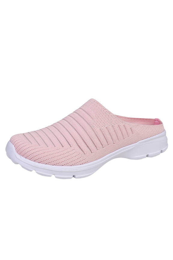 Women Walking Mules Shoes S𝗅ip On Walking Sneakers Breathable Mesh Backless Shoes Non-S𝗅ip Wide Width Sport Shoes Casual Close Toe Knit Shoes with Soft Sole for Summer and Autumn