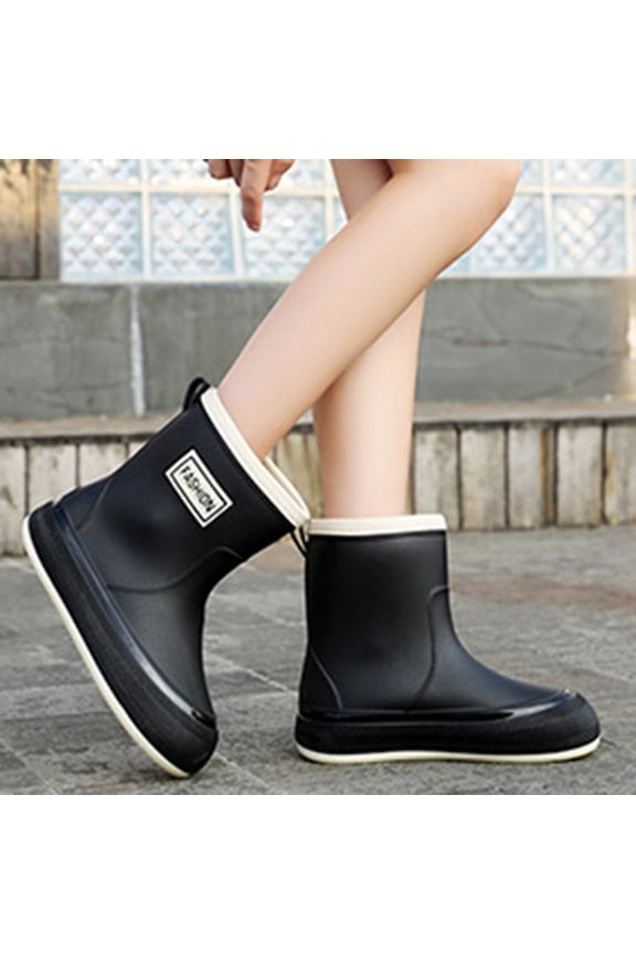Women's Ankle Short Rainboots Round Toe Garden Galoshes Shoes Fashion Cute Wide Width Rain Shoes for Outdoor Casual Work Walking Kitchen Wear
