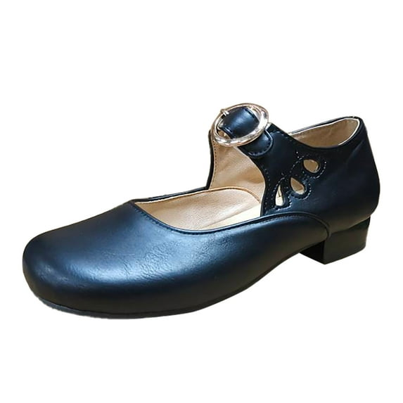NOKIO Women's Ankle Strap Closed Toe Low Chunky Heel Dress Work Pumps Women's Four Seasons Solid Color Non Slip Square Heels Round Toe Breathable Buckle Strap Lazy Shoes