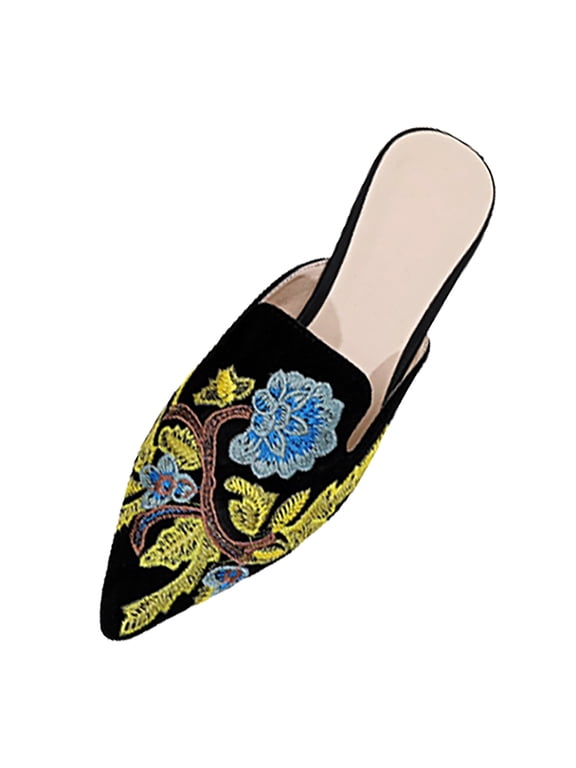 Women's Art Painted Travel Shoes, Casual Lightweight and Comfortable Flat Shoes, Women's Flat Mules Slip On Non Slip Square Heels Round Toe Breathable Work Shoes