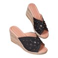 thumbnail image 1 of NOKIO Women's Beach Slope Heel Slippers Hollow Casual Slippers Slope Bottom Shoes Retro Sandals Platform Wedge Sandals Slide Sandals Slip High Heel Casual Jute Beach Raffia Sandals, 1 of 8