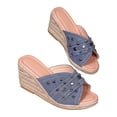 thumbnail image 1 of NOKIO Women's Beach Slope Heel Slippers Hollow Casual Slippers Slope Bottom Shoes Retro Sandals Platform Wedge Sandals Slide Sandals Slip High Heel Casual Jute Beach Raffia Sandals, 1 of 8