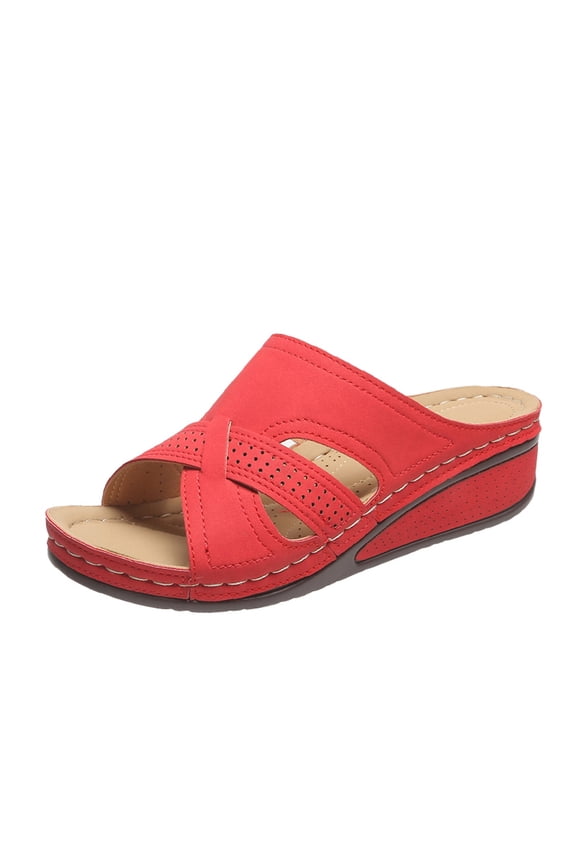 Women's Beach Slope Heel Slippers Hollow Casual Slippers Slope Bottom Shoes Retro Sandals Sandals for Women Wedge Shoes Dressy Summer Comfortable Slides Sandals Lightweight Platform Shoes