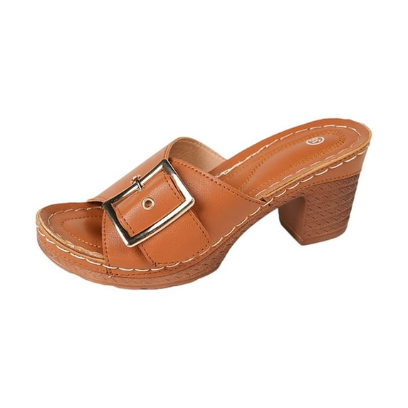 NOKIO Women's Beach Slope Heel Slippers Hollow Casual Slippers Slope Bottom Shoes Retro Sandals Women's Open Toe Heels Sandals Low Block Heeled Sandal Slip on Mules Comfortable Casual Dress Shoes
