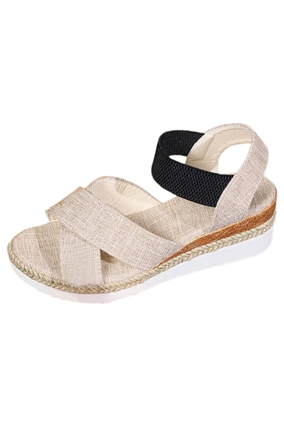 Women's Braided Wedge Platform Sandals Elastic Ankle Strap Fish Mouth Design Versatile Casual Dress Shoes for Spring Summer Outdoor/Indoor All-Day Comfort