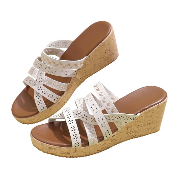 NOKIO Women's Cartoon Shoes Beach Slope Heel Slippers Hollow Casual Slippers Slope Bottom Shoes Retro Sandals