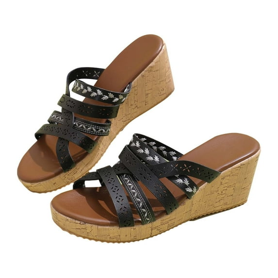 NOKIO Women's Cartoon Shoes Beach Slope Heel Slippers Hollow Casual Slippers Slope Bottom Shoes Retro Sandals