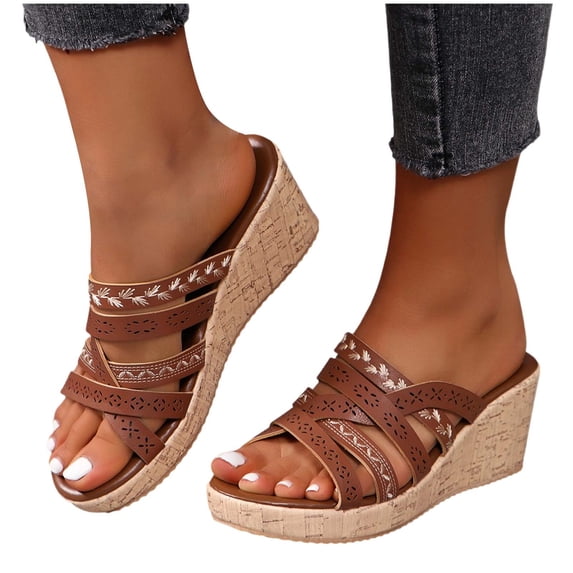 NOKIO Women's Cartoon Shoes Beach Slope Heel Slippers Hollow Casual Slippers Slope Bottom Shoes Retro Sandals