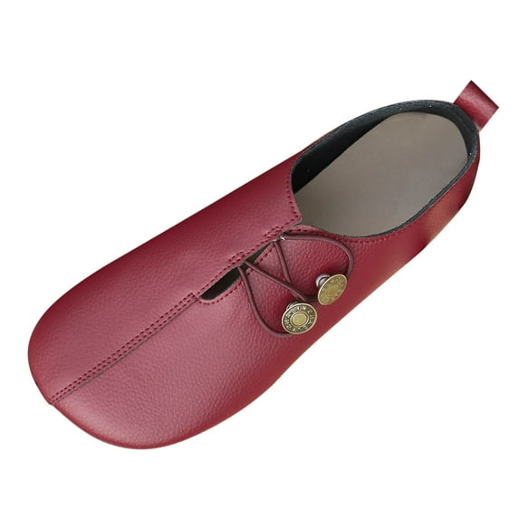 NOKIO Women's Casual Shoes Soft Leather Flat Sole Round Toe Slip-On Loafers Summer Breathable Lightweight Shallow Mouth Slip Resistant Ladies Footwear