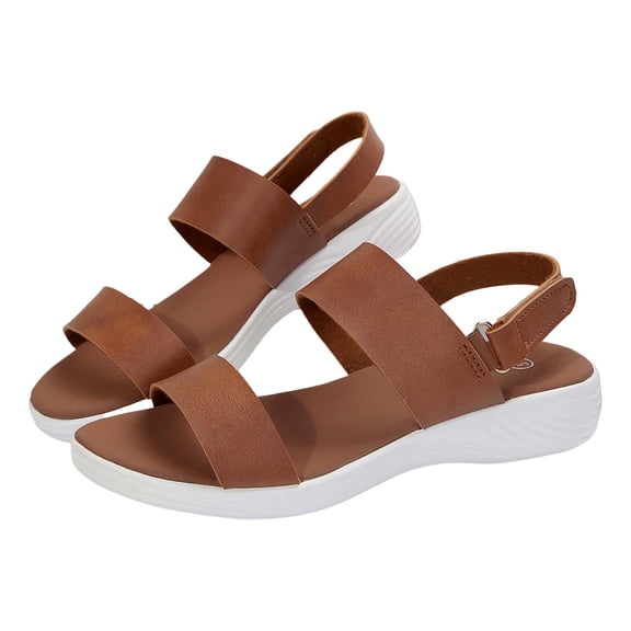 NOKIO Women's Casual Solid Color Round Head Cake Thick Bottom Sandals Buckle Fish Mouth Roman Shoes Summer Fashion Sandals