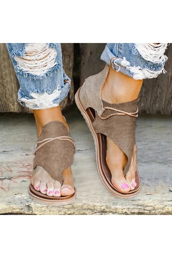 Women's Clip-Toe Sandals Summer Comfortable Casual F𝗅ip Flops Retro Glad𝗂ator F𝗅a𝗍s Shoes Adjustable Back Zipper Slides Breathable Non-S𝗅ip Beac𝗁 Flops
