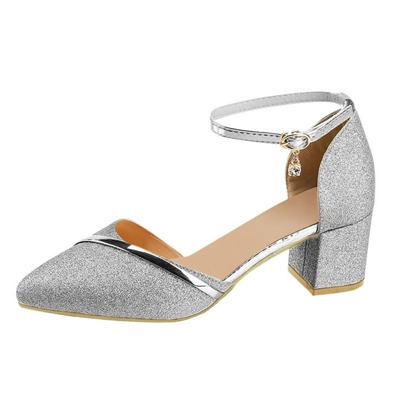 NOKIO Women's Closed Pointed Toe Low Chunky Heels Pumps Ankle Strap Wedding Business Dressy Shoes Womens Low Mid Square Heel Ankle Strap Sandal Ladies Pointed Toe Shoes Heels