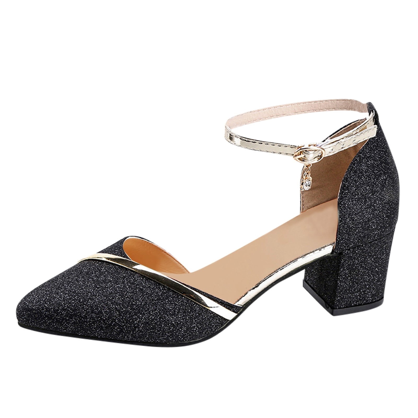 Women's Closed Toe Summer Pointed Chunky Patent Heels