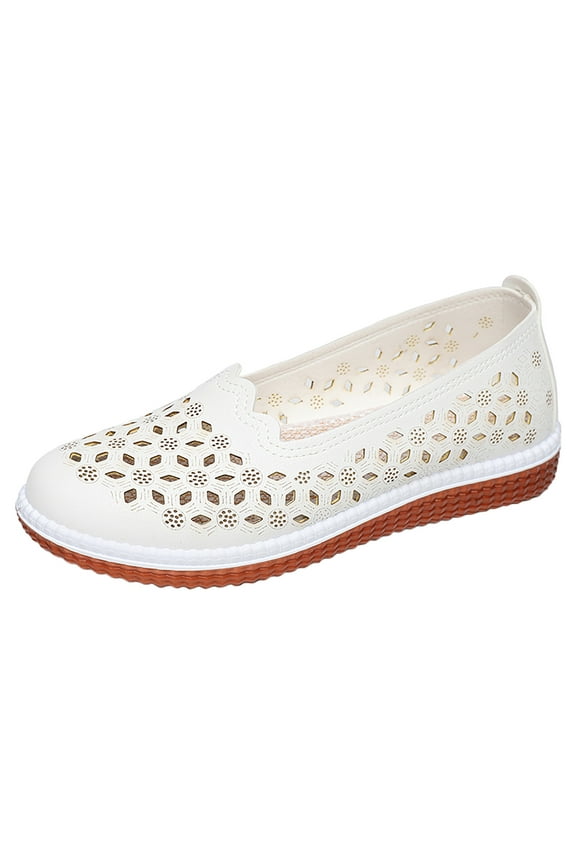 Women's Comfortable Loafers Fashion Spring And Summer Women Casual Shoes Flat Bottom And Soft Bottom Slip On Hollow Breathable Comfortable Solid Color And Elegant Lightweight Dressy Flats