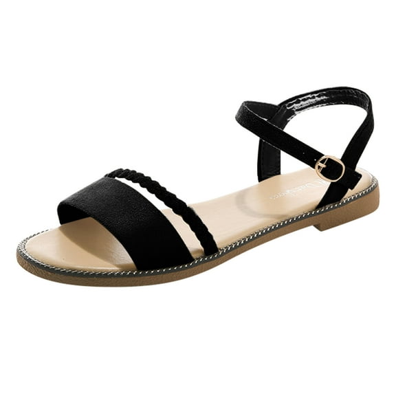 NOKIO Women's Cute Open Toes One Band Ankle Strap Summer Flat Sandals Women Girls Flat Suede Buckle Sandals Flat Strap Casual Fashion Sandals Slippers Beach Sandals