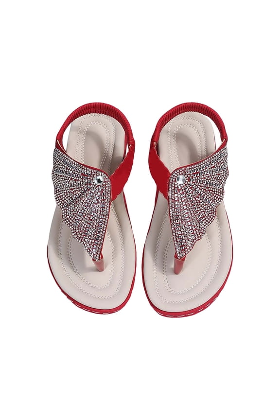 Women's Elastic Strappy String Thong Ankle Strap Summer Gladiator Sandals Women's Flat Sandals Casual Glitter Rhinestone Strappy Sandals Clip Toe Slip Heel Sandals