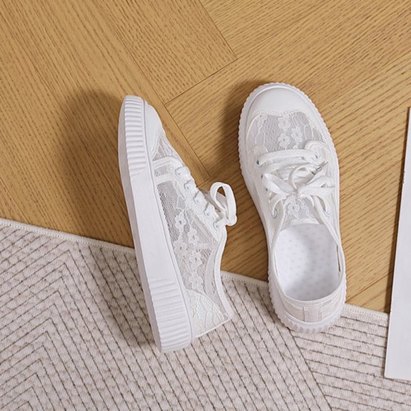NOKIO Women's F𝗅oral Crochet Sneakers Lightweight Breathable L𝗈afers Fashion Summer Embroidery Sport Shoes 𝖫a𝖼e Up Round Toe F𝗅a𝗍s Sandals