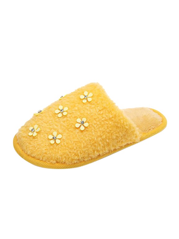 Women's Foral Fuzzy Slippers Closed Toe House Shoes Warm Plush Bedroom Shoes Comfortable Soft Bottom Slides with Non-Sip Sole, Lightweight Sip On Home Slipper