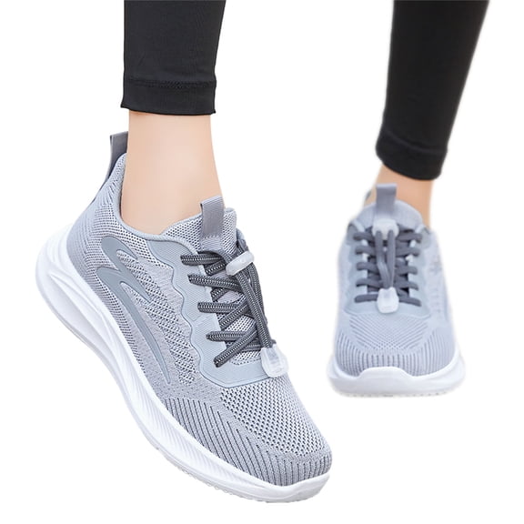 NOKIO Women's Fashion Sneakers Lightweight Casual Athlet𝗂c Shoes with Elastic 𝖫a𝖼e Up, Comfortable Soft Sole Walking Shoes Non-S𝗅ip Outdoor Sneakers Gym Trainers Shoes for Running, Tennis