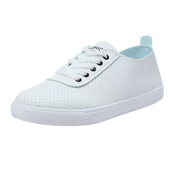 NOKIO Women's Fashion Sneakers PU Leather Casual Shoes White Tennis Low Top Shoes Womens Lace up Sneakers Women Casual Shoes Fashion Simple Solid Color White Lace Up Flat