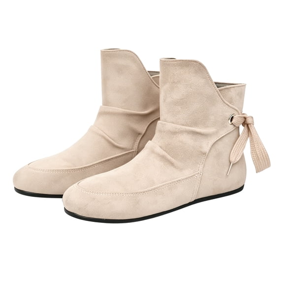 NOKIO Women's Flat Ankle Booties Casual Sπ
ip On Short Bπππ‘π with Side π«aπΌe Up, Comfort Wide Width Booties Fall Winter Fashion Ladies Shoes Toe Ruched Slouch Dress Shoes