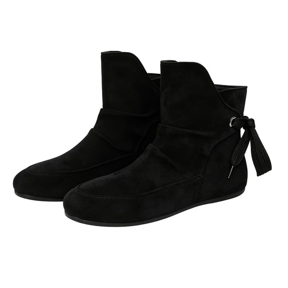 NOKIO Women's Flat Ankle Booties Casual Sπ
ip On Short Bπππ‘π with Side π«aπΌe Up, Comfort Wide Width Booties Fall Winter Fashion Ladies Shoes Toe Ruched Slouch Dress Shoes
