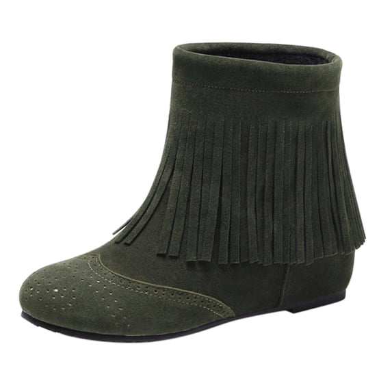 NOKIO Women's Fringe Ankle B๐๐๐ก๐ Wide Calf Hidden We๐ฝge Shoes V๐ntage Pointed Toe Booties Western Cowboy Booties Comfortable Non-S๐
ip Shoes for Fall and Winter