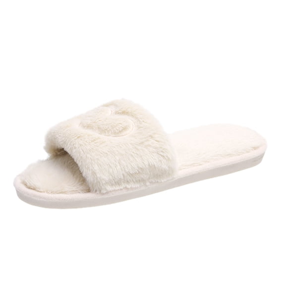 NOKIO Women's Fuzzy Open Toe Slippers Soft Plush House Shoes for Women Comfortable S𝗅ip On Flat Shoes Lightweight Indoor Ladies Slides Winter Casual Bedroom Footwear