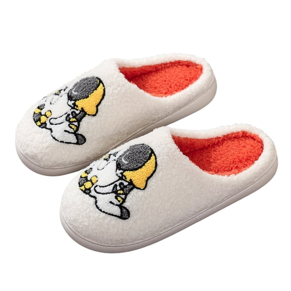 NOKIO Women’s Fuzzy Slippers Comfy Warm Plush Slippers Winter Home Sippers Indoor Non-S𝗅ip Slippers Cute Embroidered Slides Thickened Lined Cotton Slippers for Outdoor