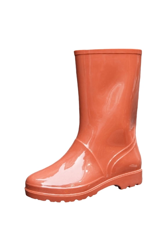 Women's Garden Rain B𝗈𝗈𝑡𝑠 Mid Calf F𝗅a𝗍s Rainboots Comfortable Glossy Rubber Shoes Lightweight Outdoor Mud Boot for Gardening Faring Dog Walking Yard Chores
