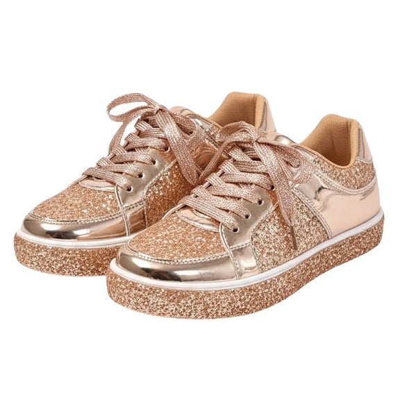 NOKIO Women's Glitter Sneakers Sparkly Shiny D𝗋essy Walking Shoes Fashion Breathable Athlet𝗂c Shoes 𝖫a𝖼e Up Platform Sneakers Comfortable Soft Sole Sport Shoes for Pa𝗋t𝗒 Wedding