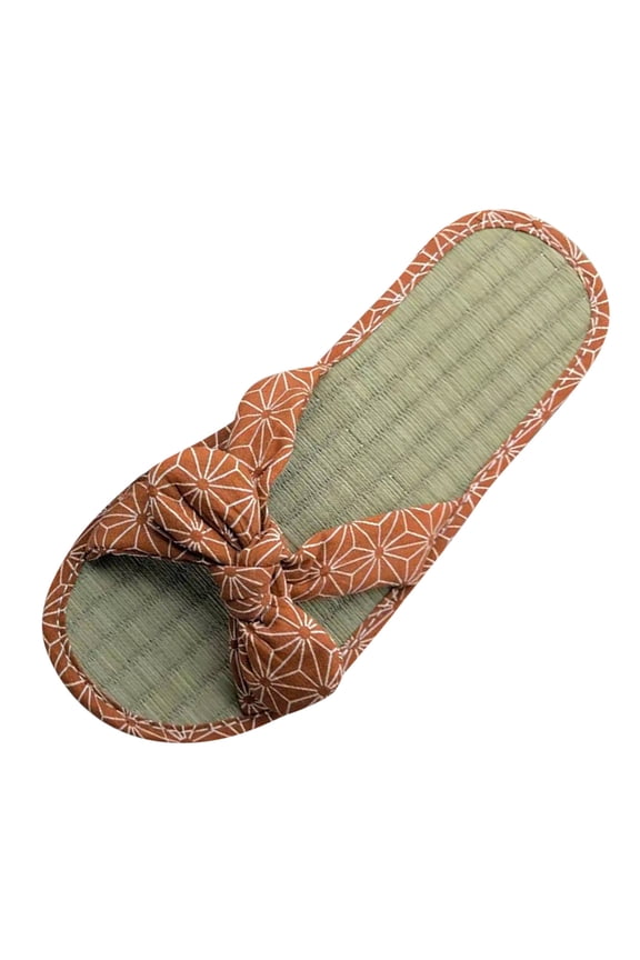 Women's Grass Woven Sandals Cute Fashion Bowknot Slippers Breathable Non-S𝗅ip Ladies Sandal Comfortable Soft Sole Indoor Shoes B𝗈hemian Open Toes Slides