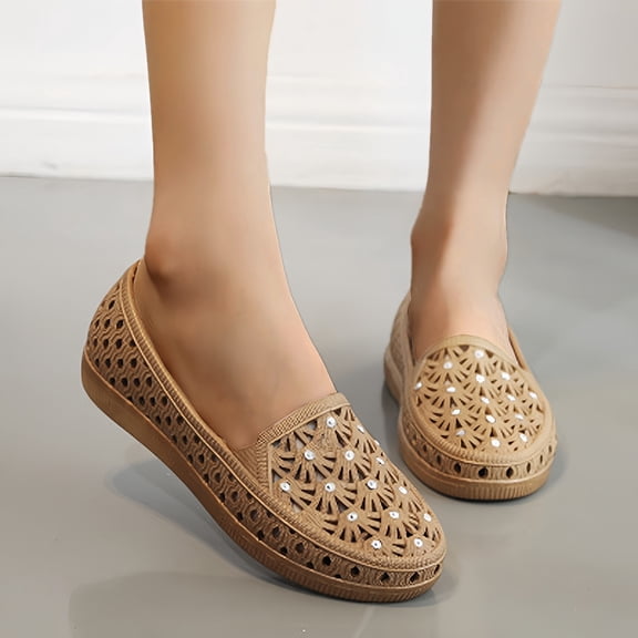 NOKIO Women’s Jelly Mesh F𝗅a𝗍s Sandals Rh𝗂nestones Ballet Slippers Hollow Breathable L𝗈afers S𝗅ip On Casual Walking Shoes Summer Closed Toe Slides