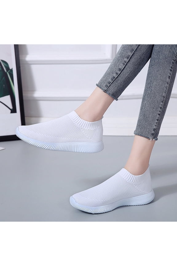 Women's Knit Mesh Breathable Slip On Platform Sneakers, Outdoor Non-Slip Comfort Orthopedic Fashion Walking Shoes Mesh Solid Color Sports Shoes Runing Breathable Shoes Sneakers