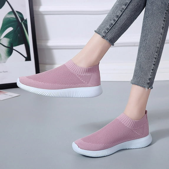 NOKIO Women's Knit Mesh Breathable Slip On Platform Sneakers, Outdoor Non-Slip Comfort Orthopedic Fashion Walking Shoes Mesh Solid Color Sports Shoes Runing Breathable Shoes Sneakers