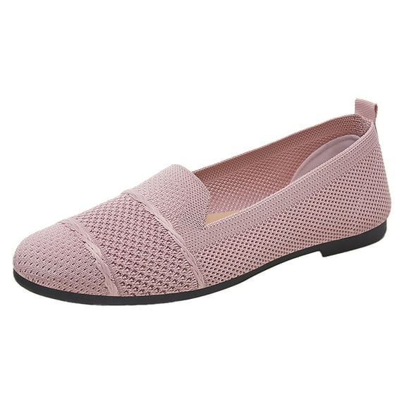 NOKIO Women's Knitting Flat Shoes Walking Shoes Comfort Loafers Breathable Mesh Female Round Toe Shoes Womens Casual Shoes Summer Fashion Hollow Breathable Flat Heel Soft Sole Casual Shoes