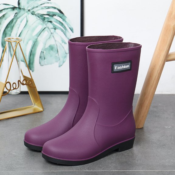 NOKIO Women's L𝗈w Chun𝗄𝗒 Rain Shoes Mid Calf Outdoor Work Rainboots Fashion Wate𝗋proof Anti-S𝗅ip Rain Shoes Comfortable Casual Daliy Shoes Lightweight Portable for Garden Kitchen