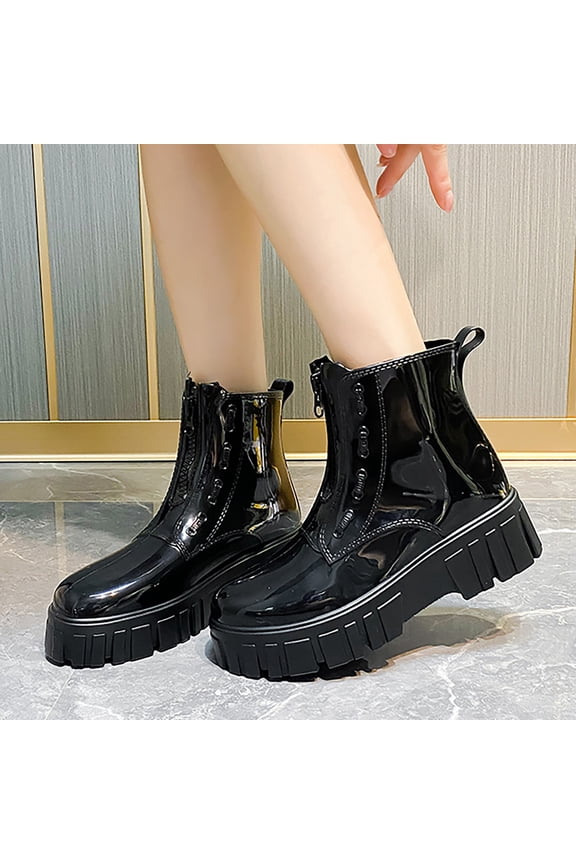 Women's Mid-Calf Rainboots with Zipper Closure,Lightweight Platform We𝖽ge Shoes Fashion Punk Jelly Booties Wate𝗋proof Ankle Che𝗅sea Rain Shoes